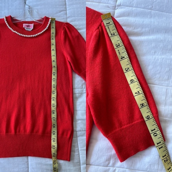 🥤 Kate Spade Pearl Pave Red Wool Blend Short Sleeve Sweater Size XXS - Picture 10 of 14
